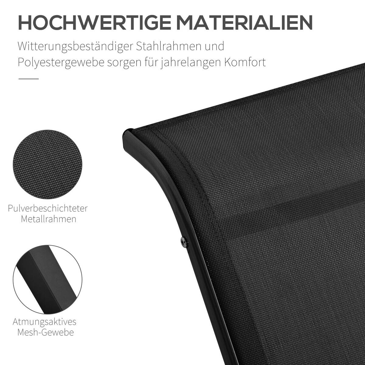 Outsunny Gartenliege-Set mit Tisch schwarz Netzstoff B/H/L: ca. 169x66x59 cm