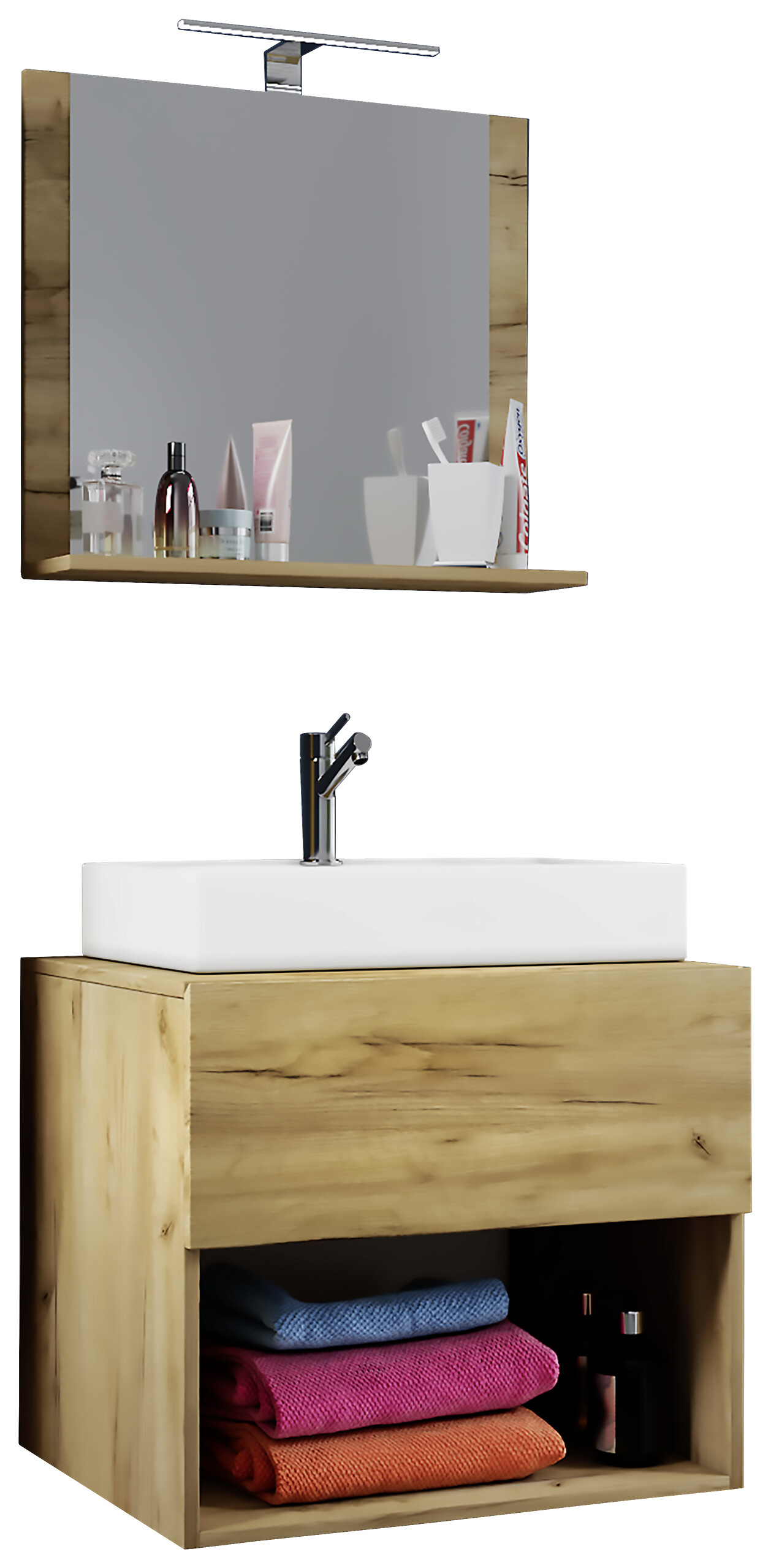 Waschplatz 3tlg-Lendas Eiche Honig Nachbildung weiß B/H/T: ca. 60x107x52 cm