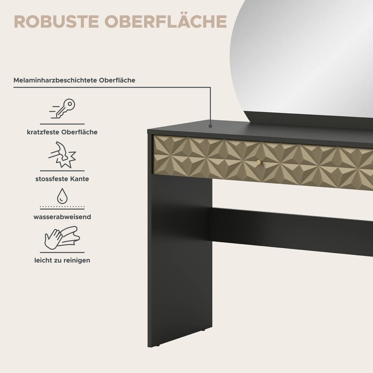 Schminktisch PRISMA schwarz gold Hochglanz Optik B/H/T: ca. 90x133x39 cm