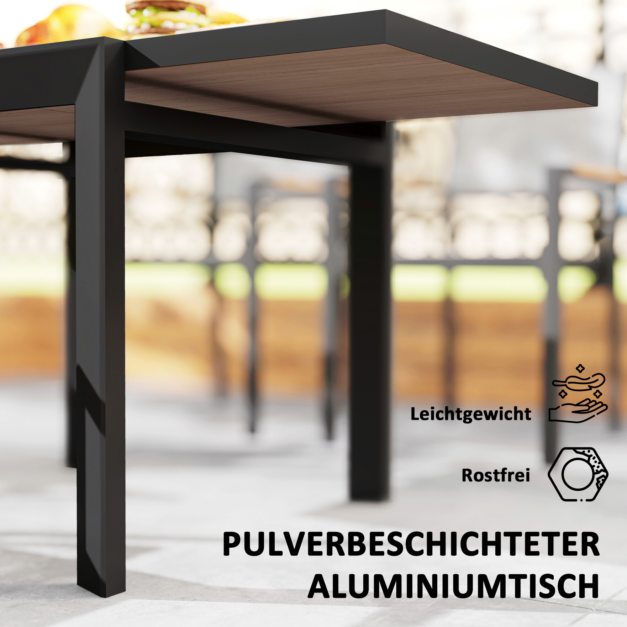 Outsunny Gartentisch Holzoptik Aluminium B/H/L: ca. 80x75x160 cm