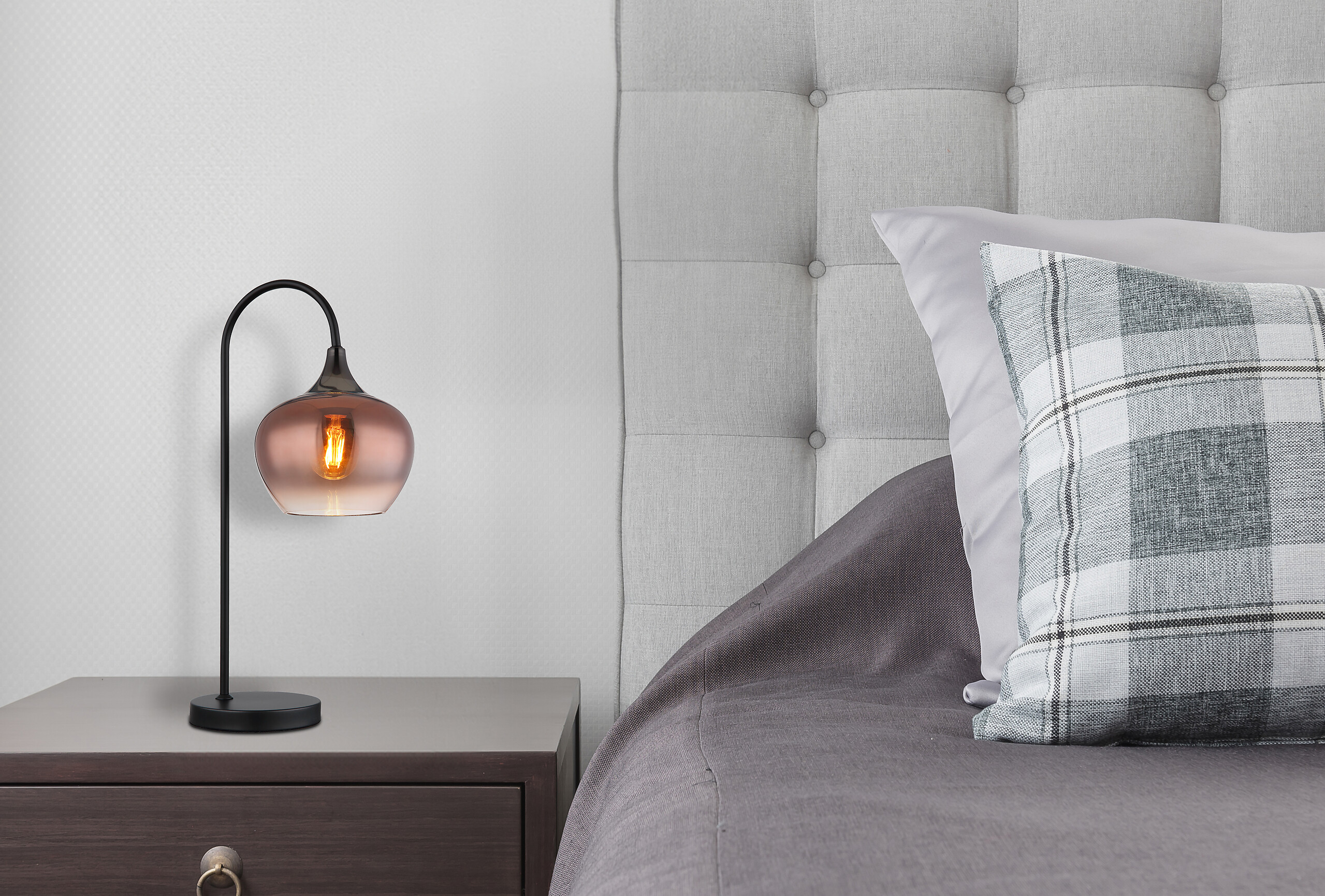 GLOBO Tischleuchte Chromix Anthrazit Kupfer mattschwarz Glas Metall B/H/T/L: ca. 16x54x27,5x27,5 cm E27 1 Brennstellen