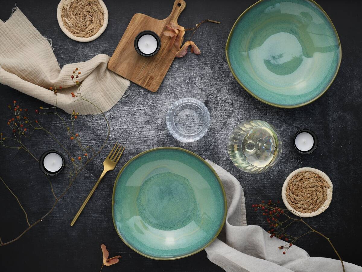 CreaTable Pasta-Bowl-Set Basalt Bio olive Steinzeug D: ca. 22,5 cm