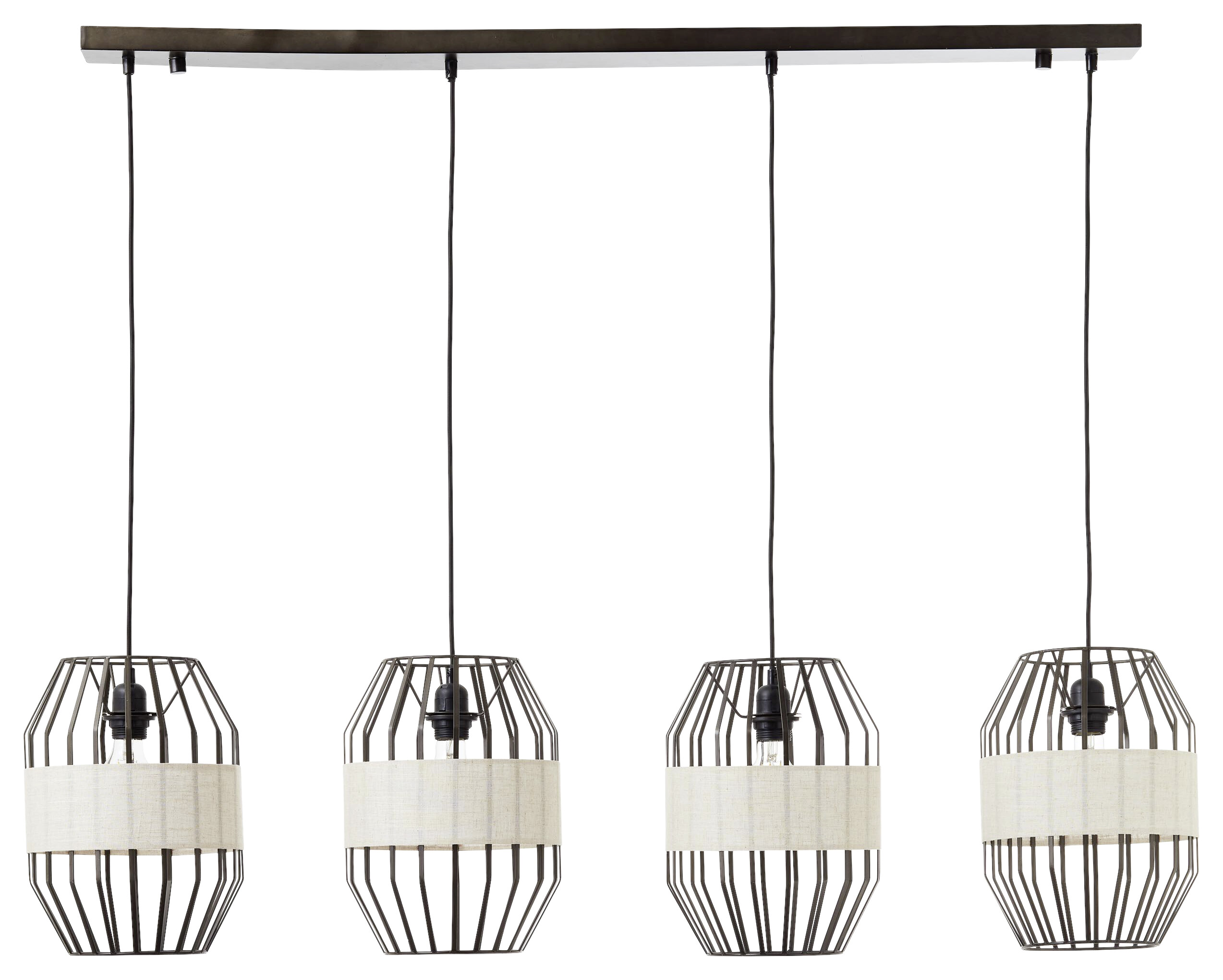 Brilliant Pendelleuchte Slope 99480/76 schwarz natur Metall Textil B/H/T: ca. 129x124x23 cm E27 4 Brennstellen