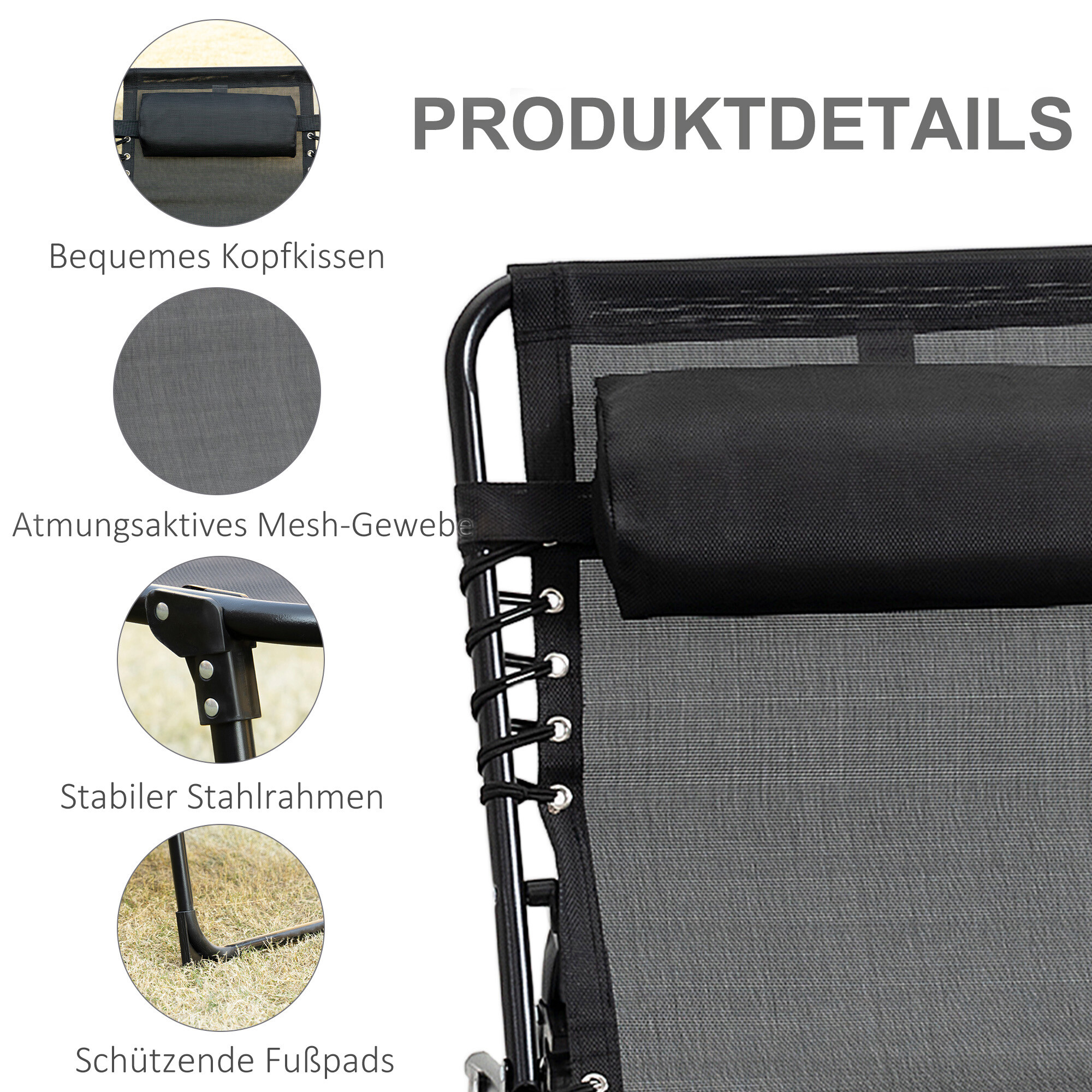 Outsunny Sonnenliege schwarz Netzstoff B/H/L: ca. 58x30x185 cm