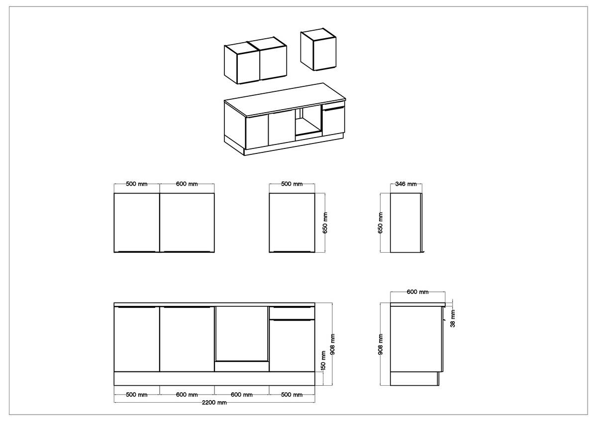 Respekta Küchenblock Marleen grau matt B/H/T: ca. 220x211x60 cm