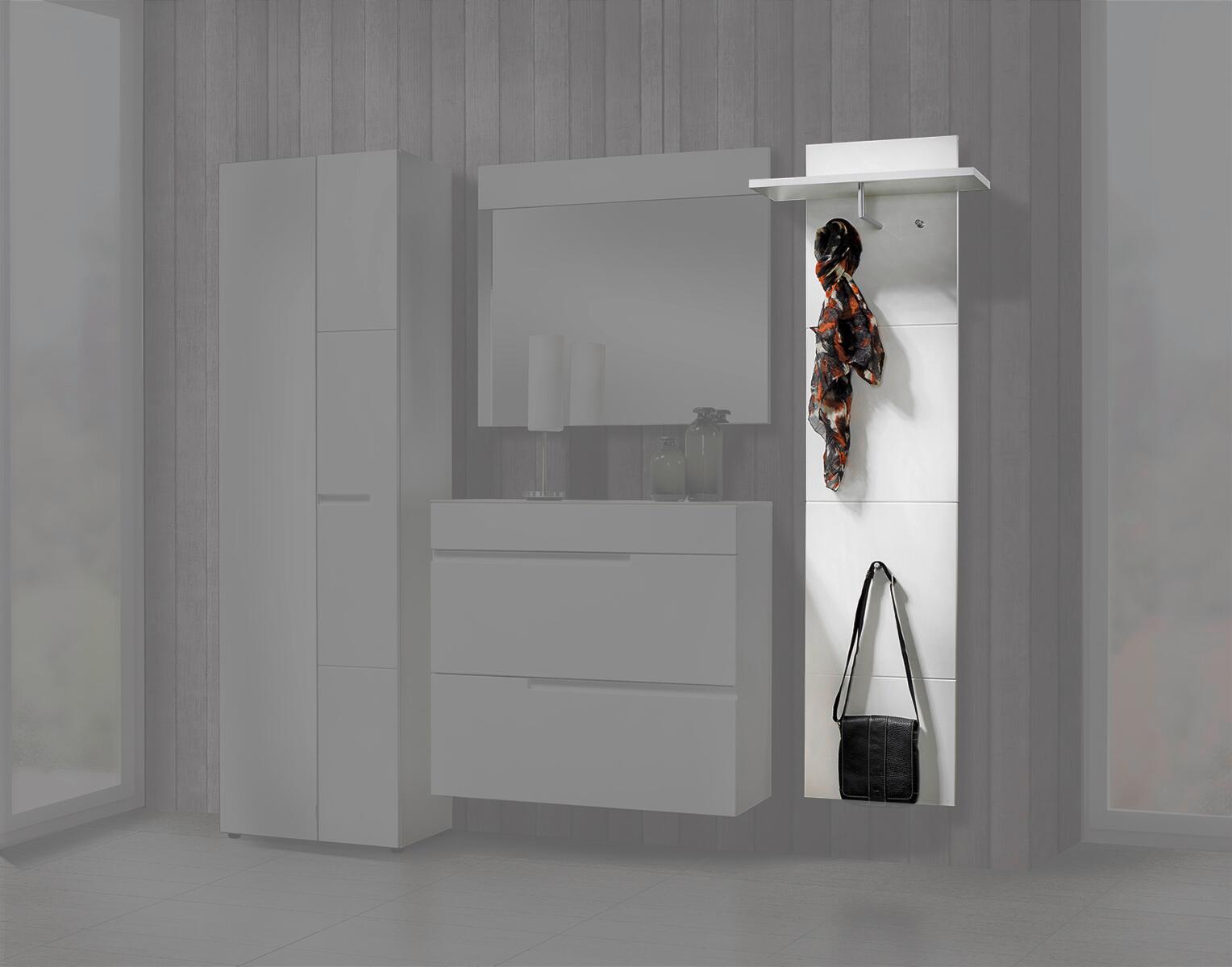 Garderobenpaneel Mailand weiß weiß Hochglanz B/H/T: ca. 60x183x30 cm