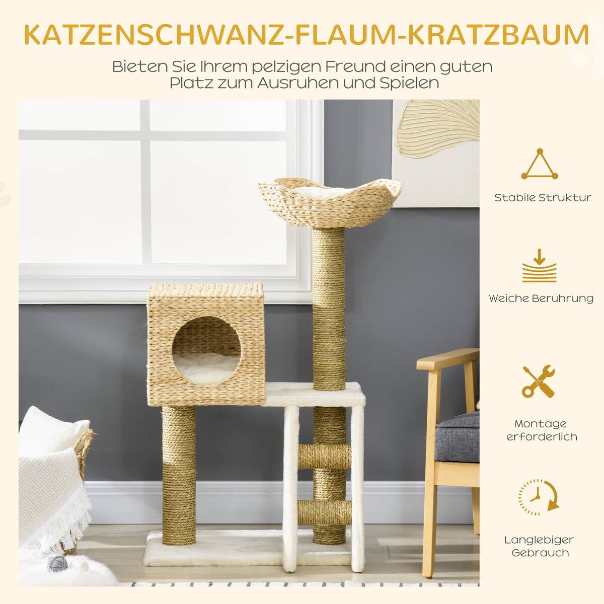 PawHut Kratzbaum natur Holz B/H/L: ca. 37x100,5x57 cm