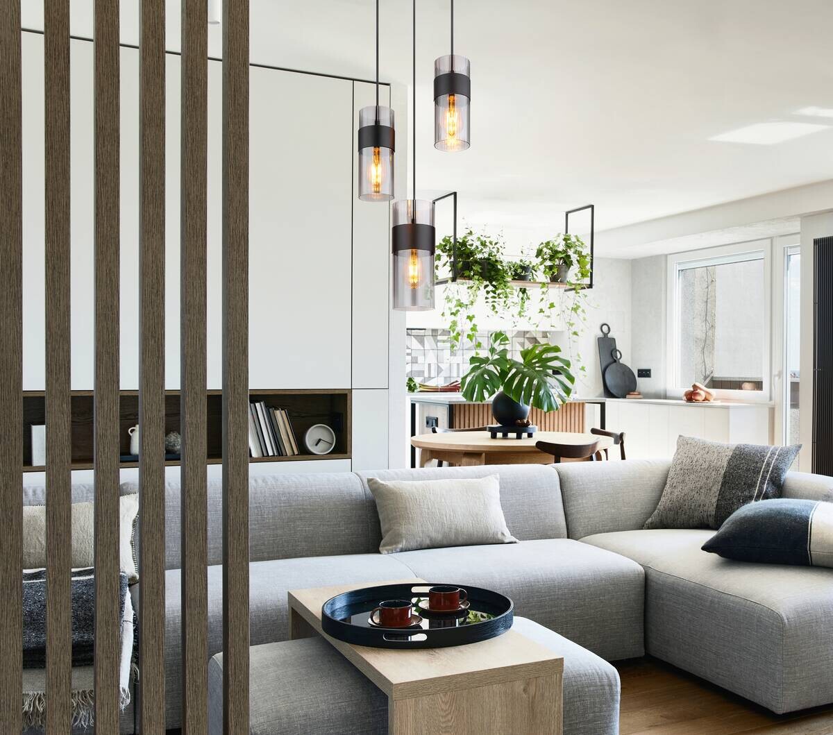 GLOBO Pendelleuchte schwarz Metall H/D: ca. 150x34 cm E27 3 Brennstellen