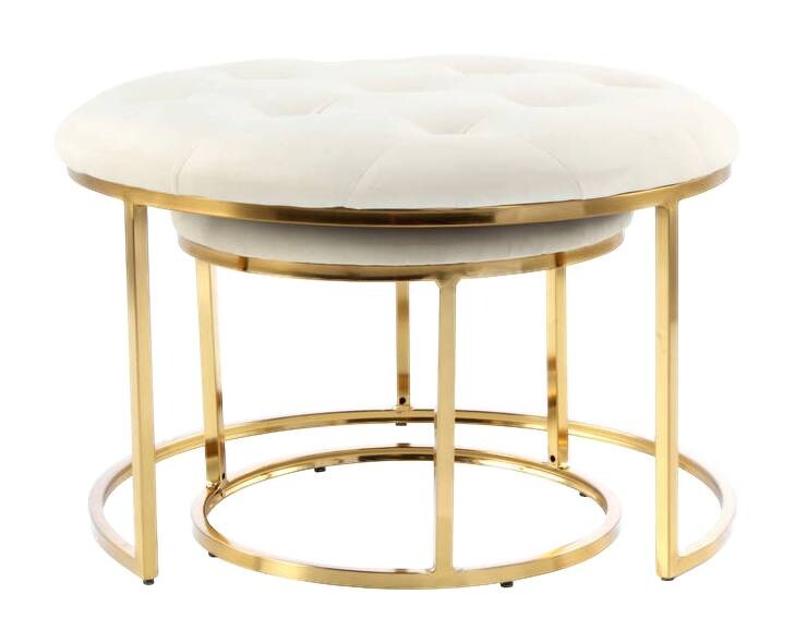 360 Living Hocker Becky 800 2er elfenbein gold Metall Samt H/D: ca. 41x60 cm
