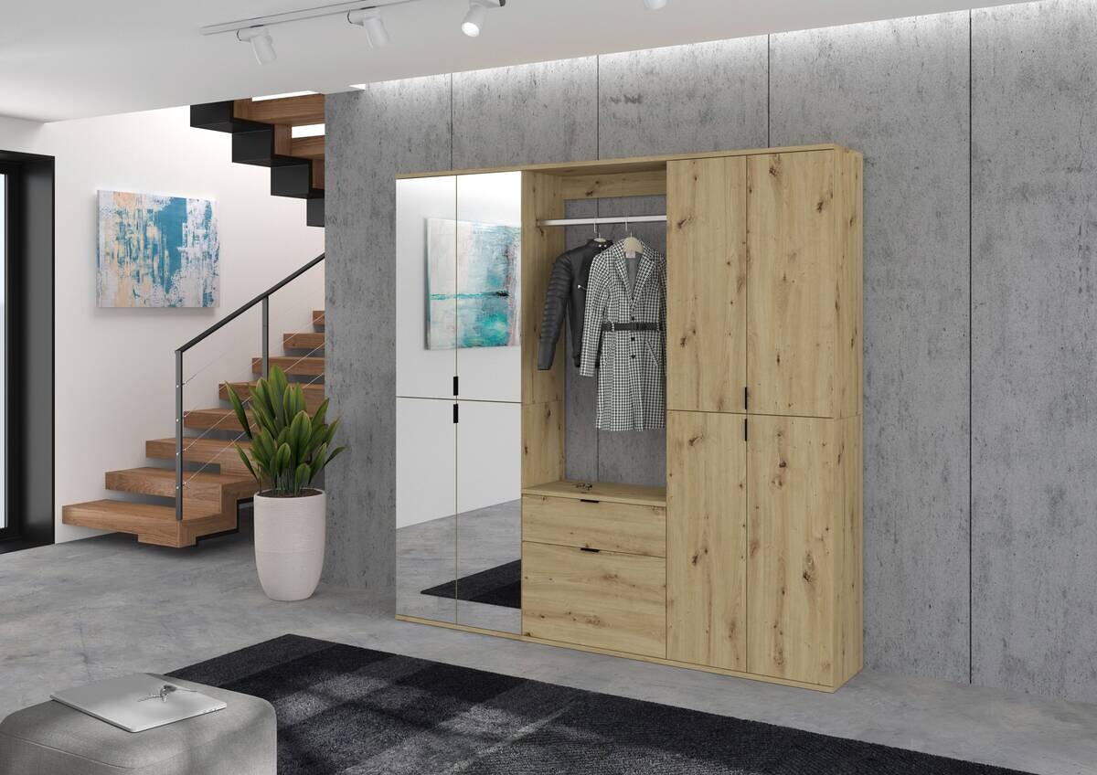 Garderobe PROJEKT Eiche Artisan Nachbildung Spiegel B/H/T: ca. 183x193x34 cm Garderobe PROJEKT Eiche Artisan Nachbildung Spiegel B/H/T: ca. 183x193x34 cm