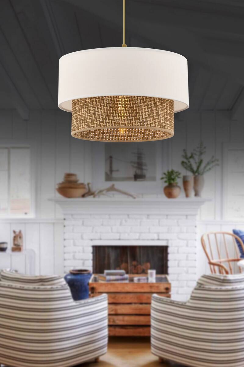 Opviq Pendelleuchte Echo weiß beige Baumwolle B/H/T/L/D: ca. 30x65x30x30x30 cm E27 1 Brennstellen