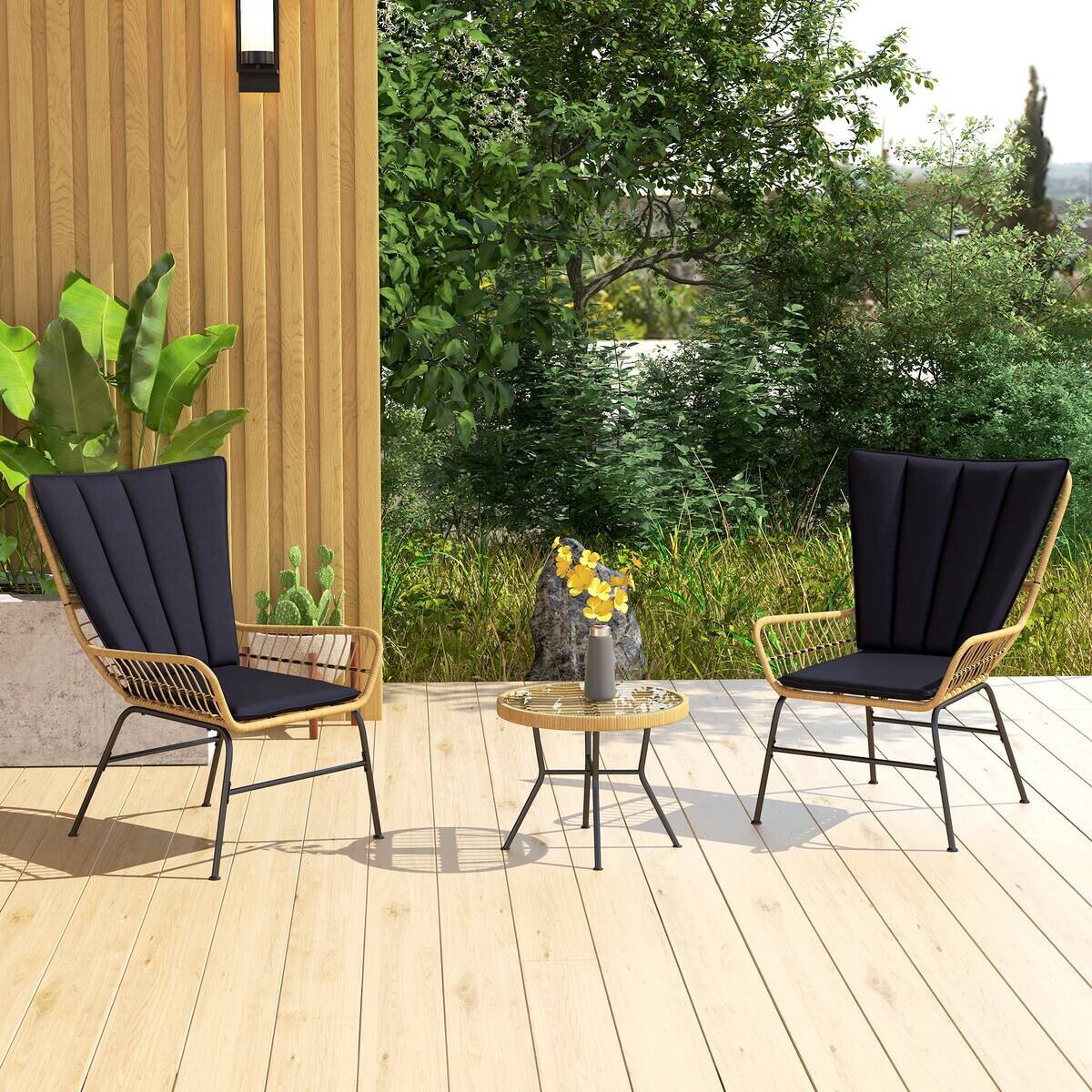 Outsunny Bistro-Set schwarz Polyrattan B/H/L: ca. 68x95x78 cm