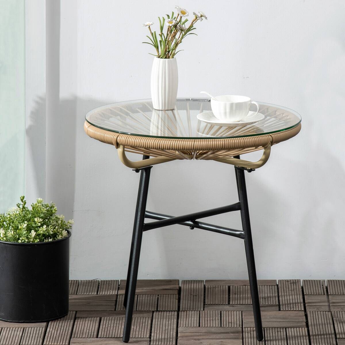 Outsunny Beistelltisch beige Eisen B/H/L: ca. 50x50x50 cm