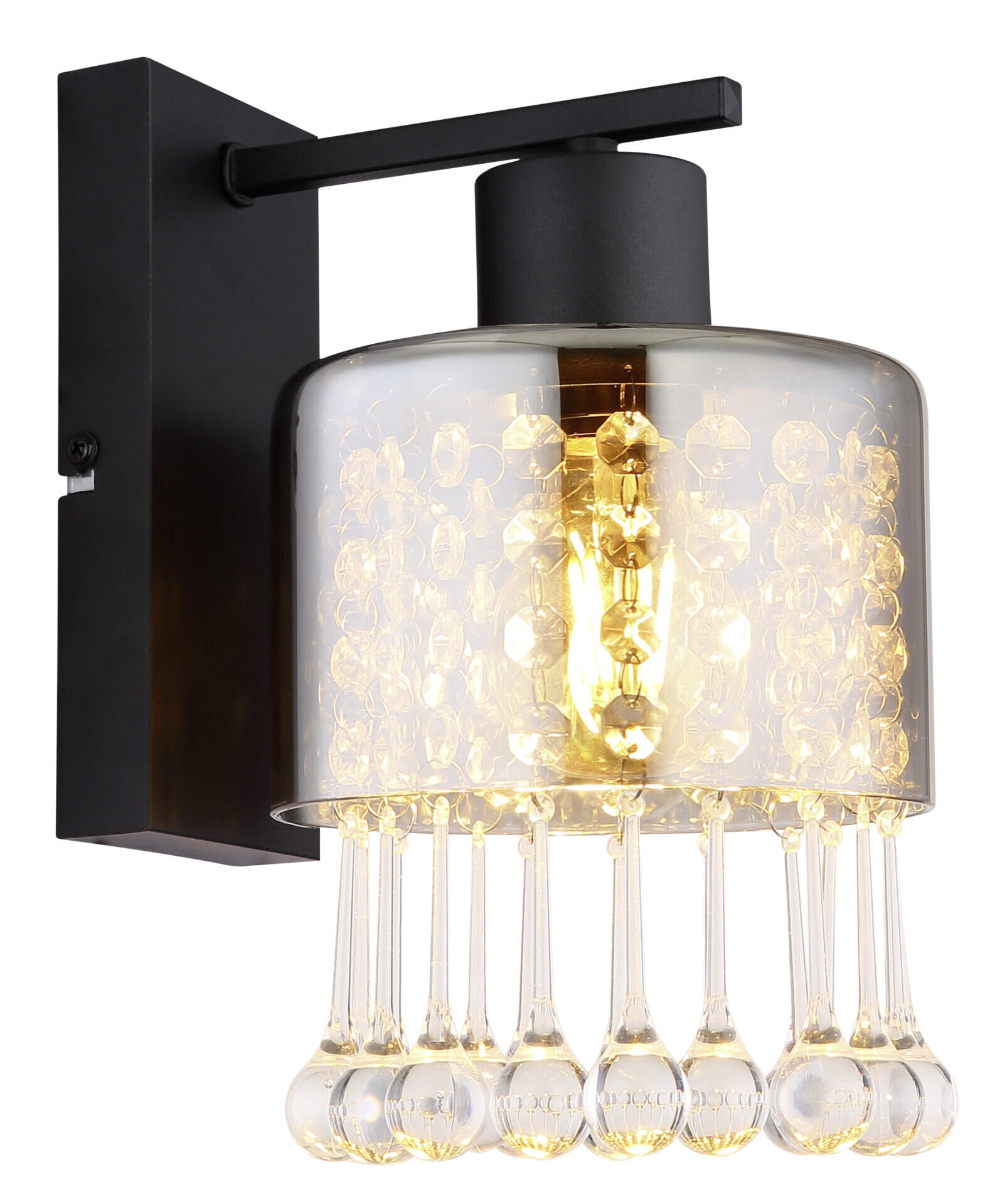 GLOBO Wandleuchte klar schwarz Metall Acryl B/H: ca. 15x25,5 cm E27 1 Brennstellen