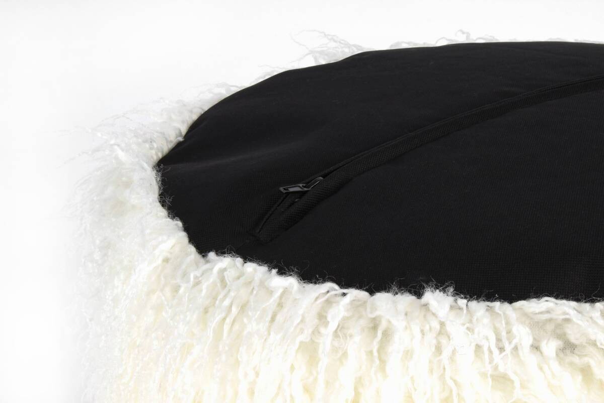 360 Living Hocker Bobtail 100 weiß pink Kord Kunstfell Styropor H/D: ca. 38x45 cm