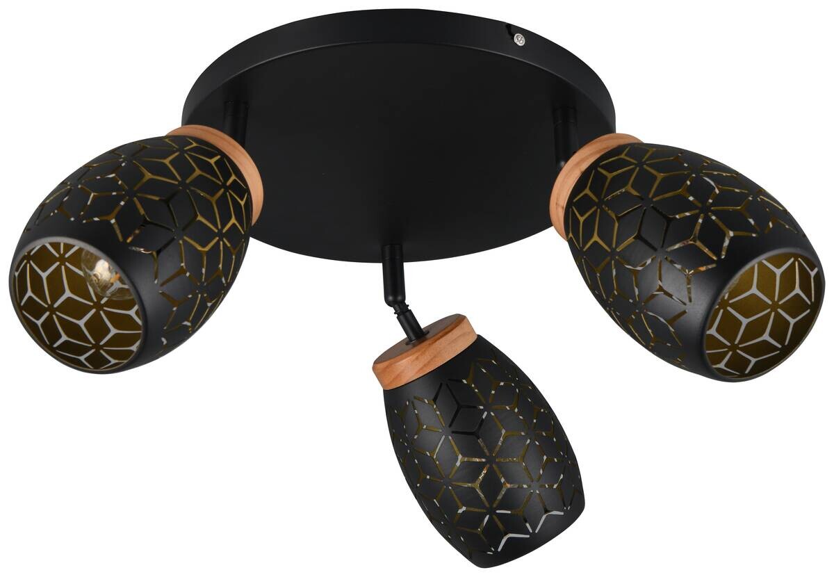 Reality Leuchten Spots Bidar schwarz gold Metall D: ca. 27 cm E14 3 Brennstellen