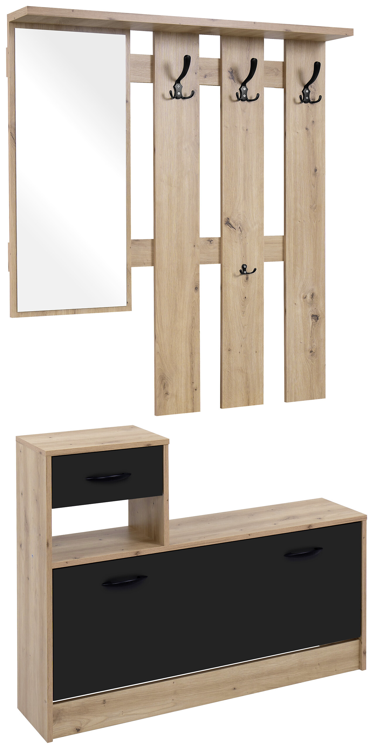 Garderobe Rudolf Eiche Artisan Nachbildung schwarz B/H/T: ca. 100x180x25 cm