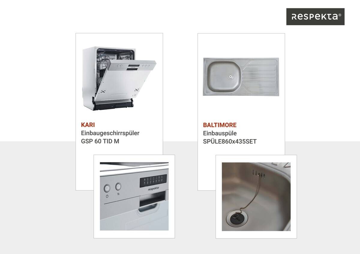 Respekta Küchenblock Malia Beton Optik B/H/T: ca. 220x200x60 cm