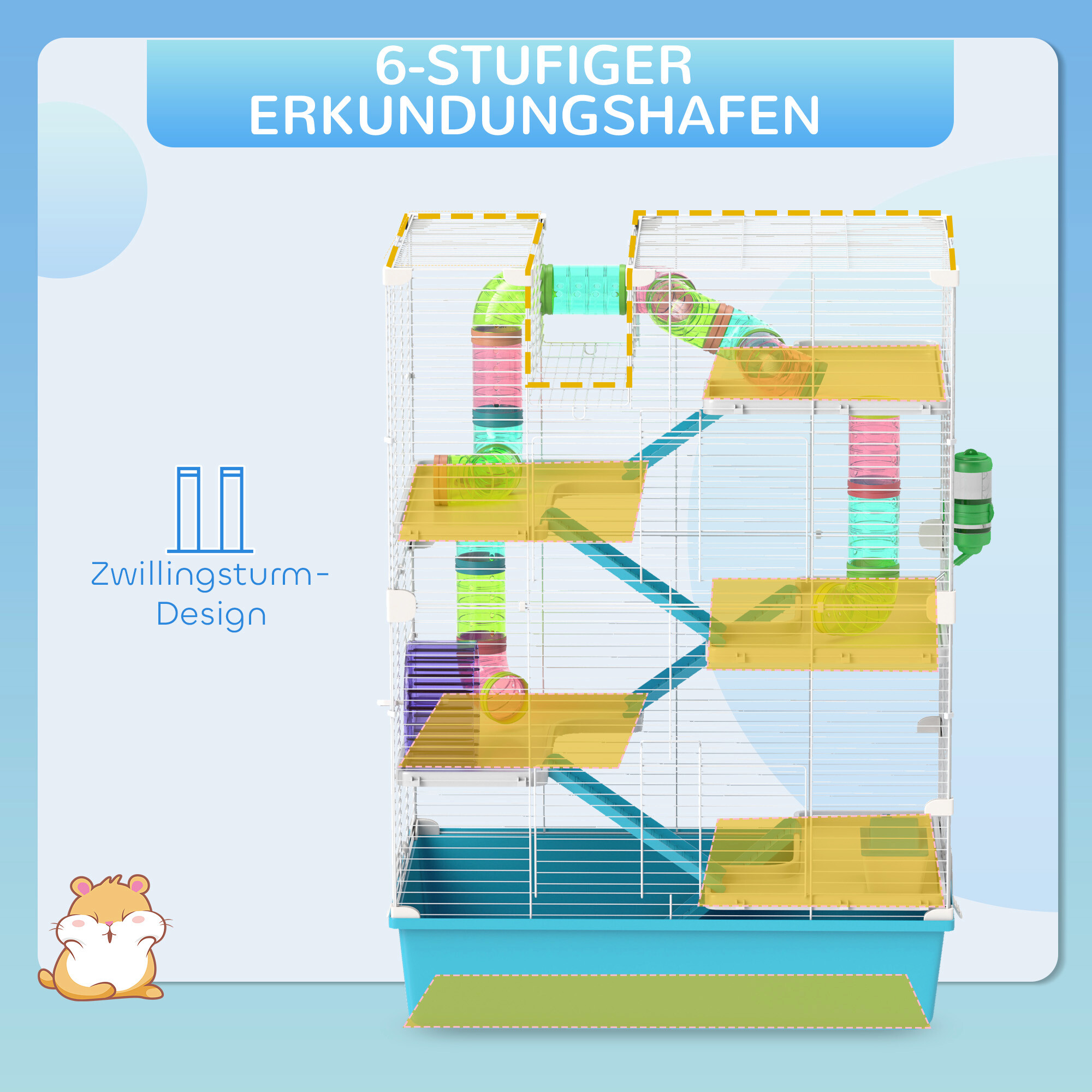 PawHut Hamsterkäfig hellblau Kunststoff B/H/L: ca. 36x81x58 cm