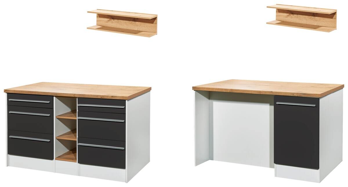 Respekta Inselküche Gabriel grau Hochglanz B/H/T: ca. 290x200x60 cm