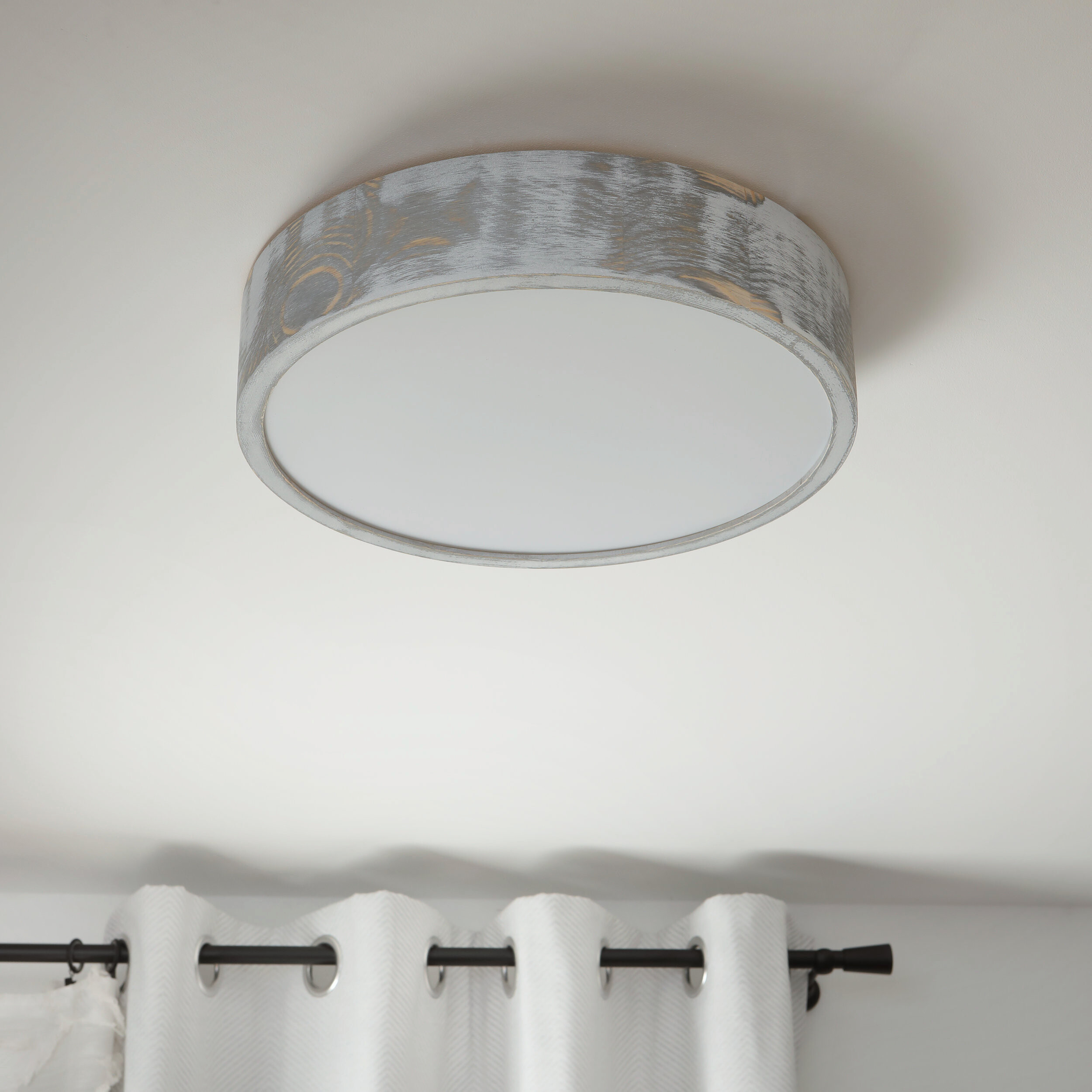 Lamkur Deckenleuchte hellbraun weiß Glas Holz B/H/L: ca. 38,5x12x38,5 cm 3 Brennstellen