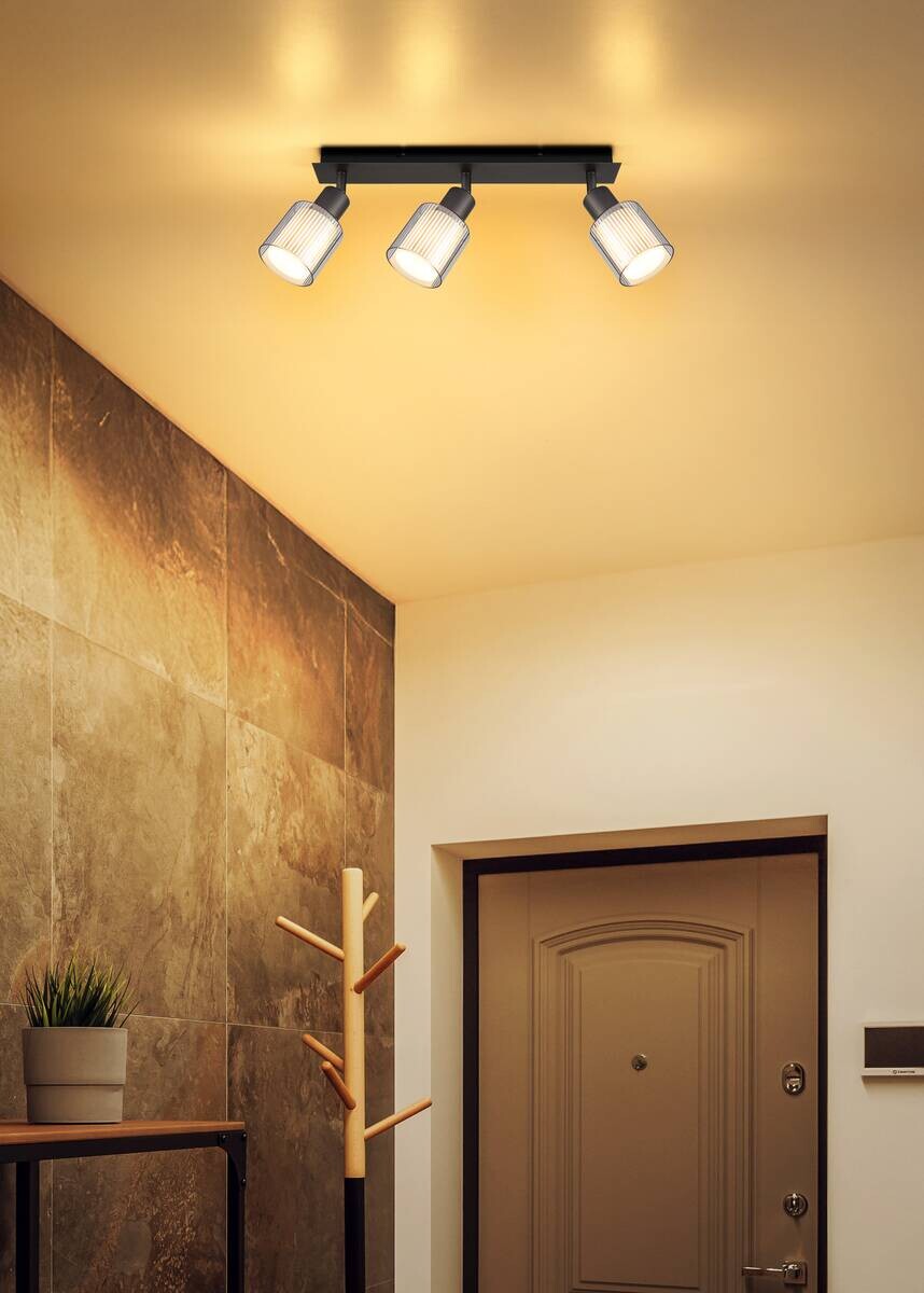 GLOBO Strahler schwarz Chrom Metall Glas B/H/L: ca. 11x41,5x17 cm E14 3 Brennstellen