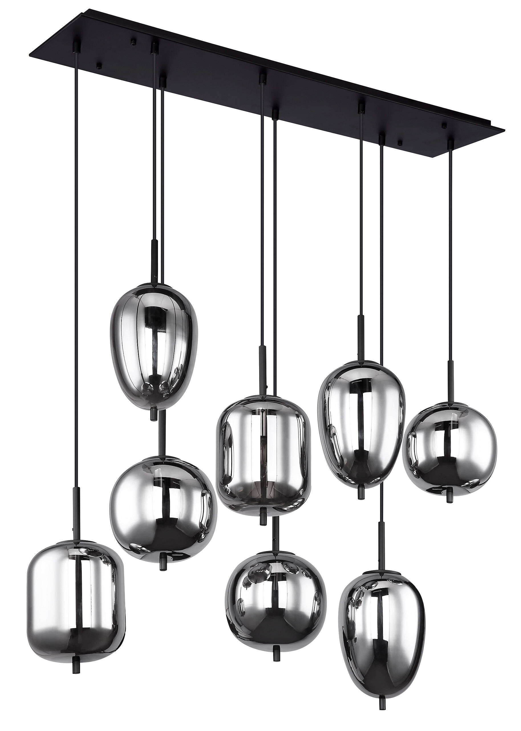 GLOBO Pendelleuchte Blacky 15345-8 schwarz Rauch Metall Glas B/H/T: ca. 94x120x34 cm E14 8 Brennstellen