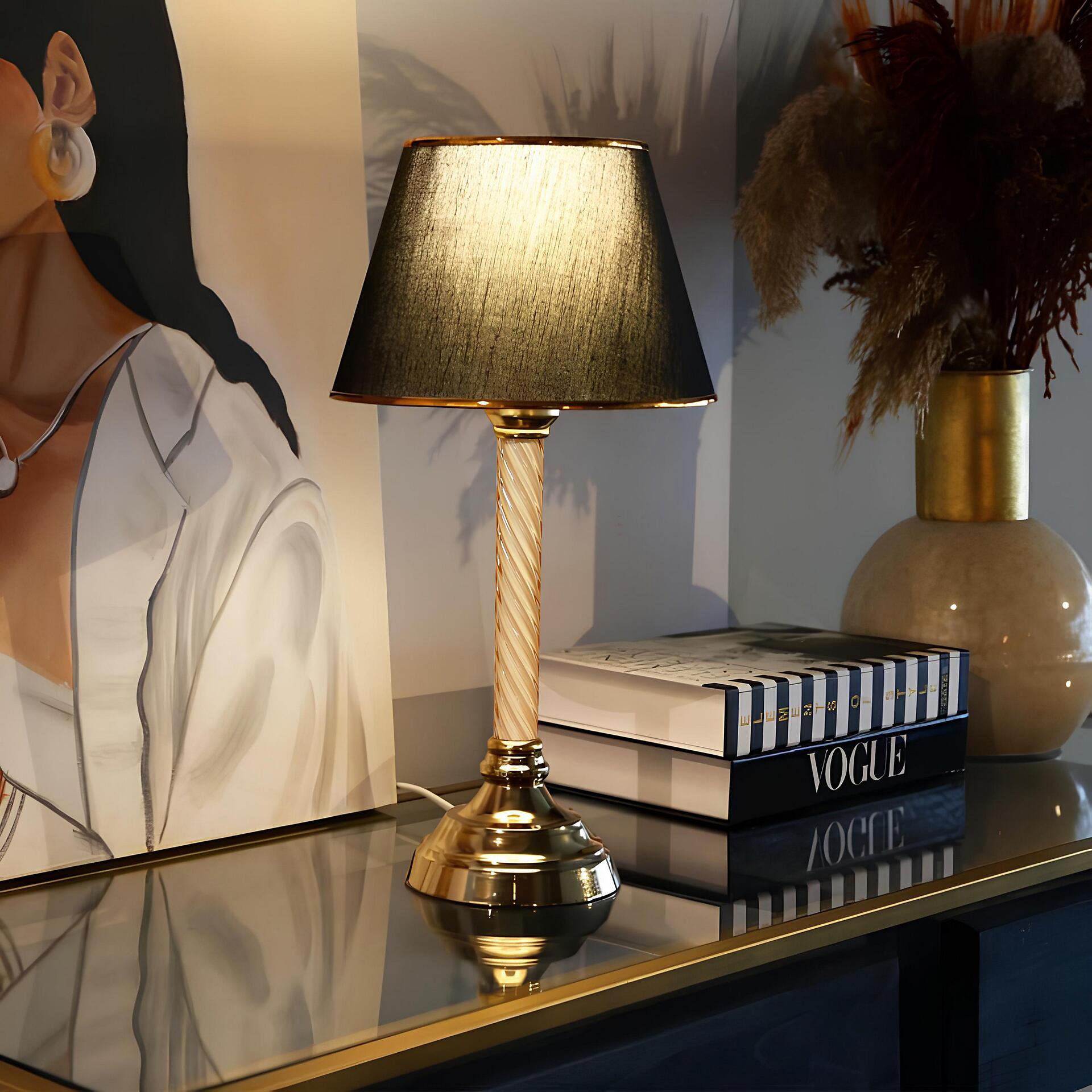 Opviq Tischleuchte schwarz Kunststoff Stoff B/H/L: ca. 22x45x22 cm E27 1 Brennstellen