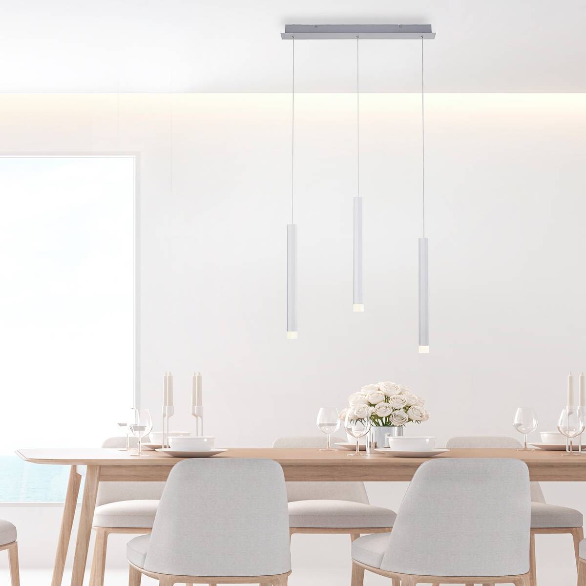 Just Light LED-Pendelleuchte BRUNO 15203-95 Alu Eisen Aluminium B/H/T: ca. 55x120x8 cm 3.0 Brennstellen
