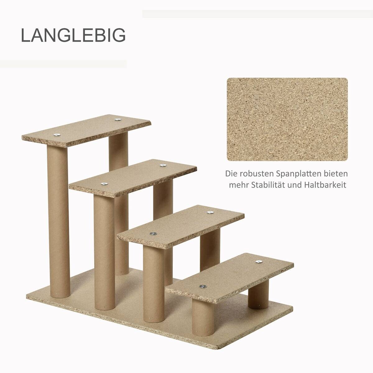 PawHut Haustiertreppe beige Edelstahl B/H/L: ca. 35x44x60 cm