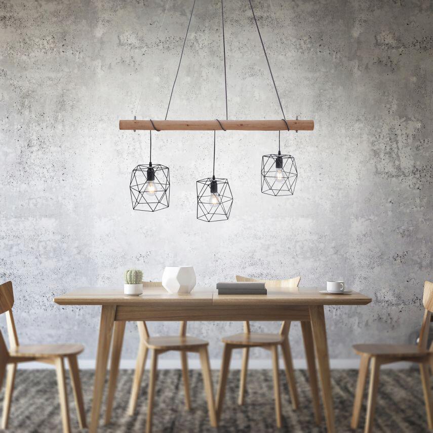 Just Light Pendelleuchte 15503-18 Eisen Holz Kunststoff B: ca. 120 cm E27 3 Brennstellen