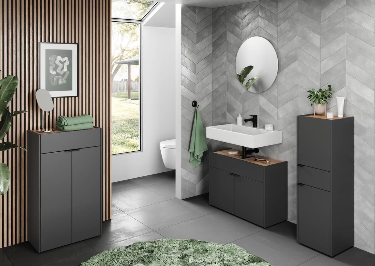 Waschbeckenunterschrank 4497-549 Graphit Eiche Navarra Nachbildung B/H/T: ca. 80x60x34 cm