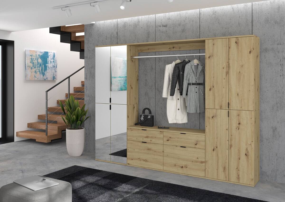 Garderobe PROJEKT Eiche Artisan Nachbildung Spiegel B/H/T: ca. 243x193x34 cm