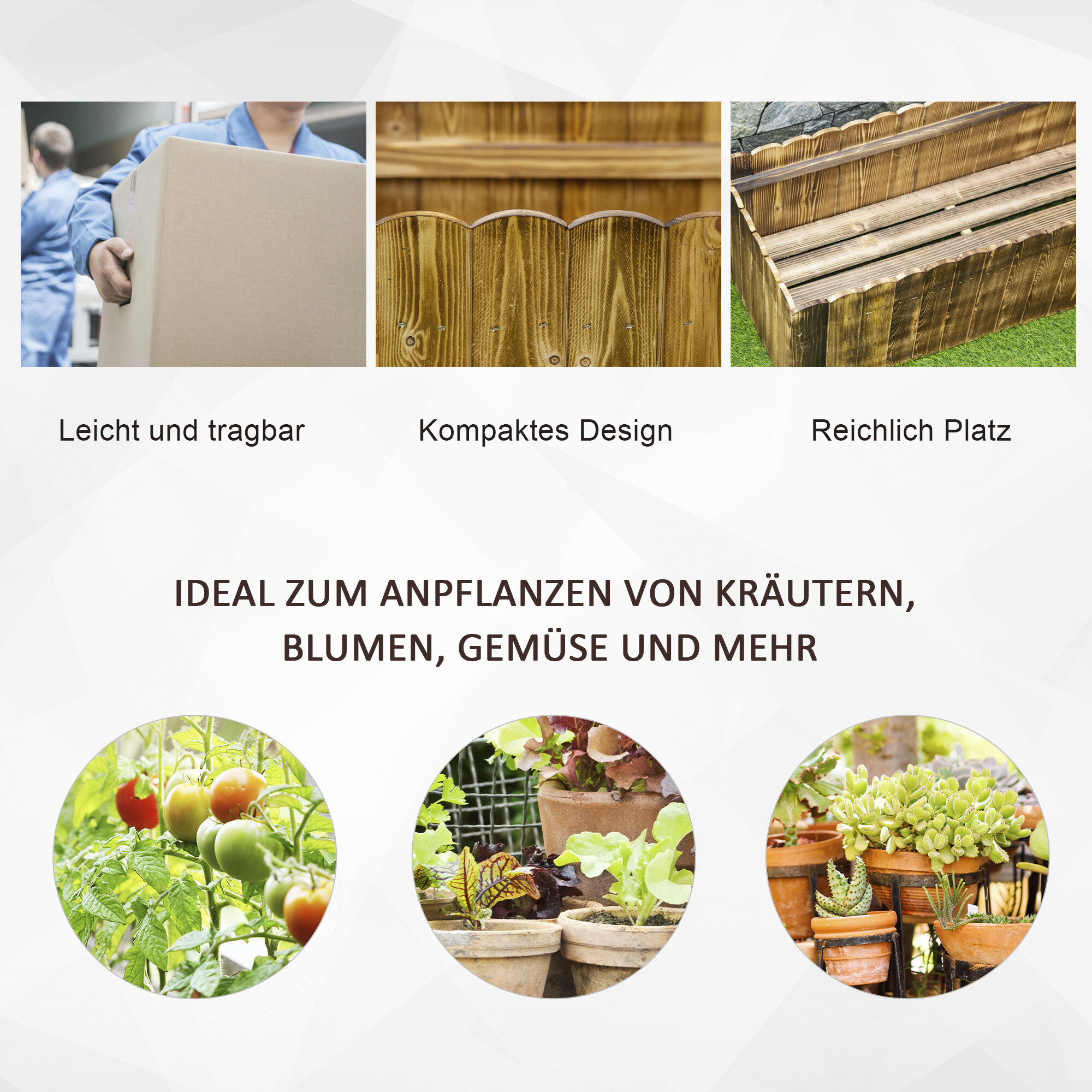 Outsunny Hochbeet mit Holzplatte natur Holz B/H/L: ca. 40x40x120 cm