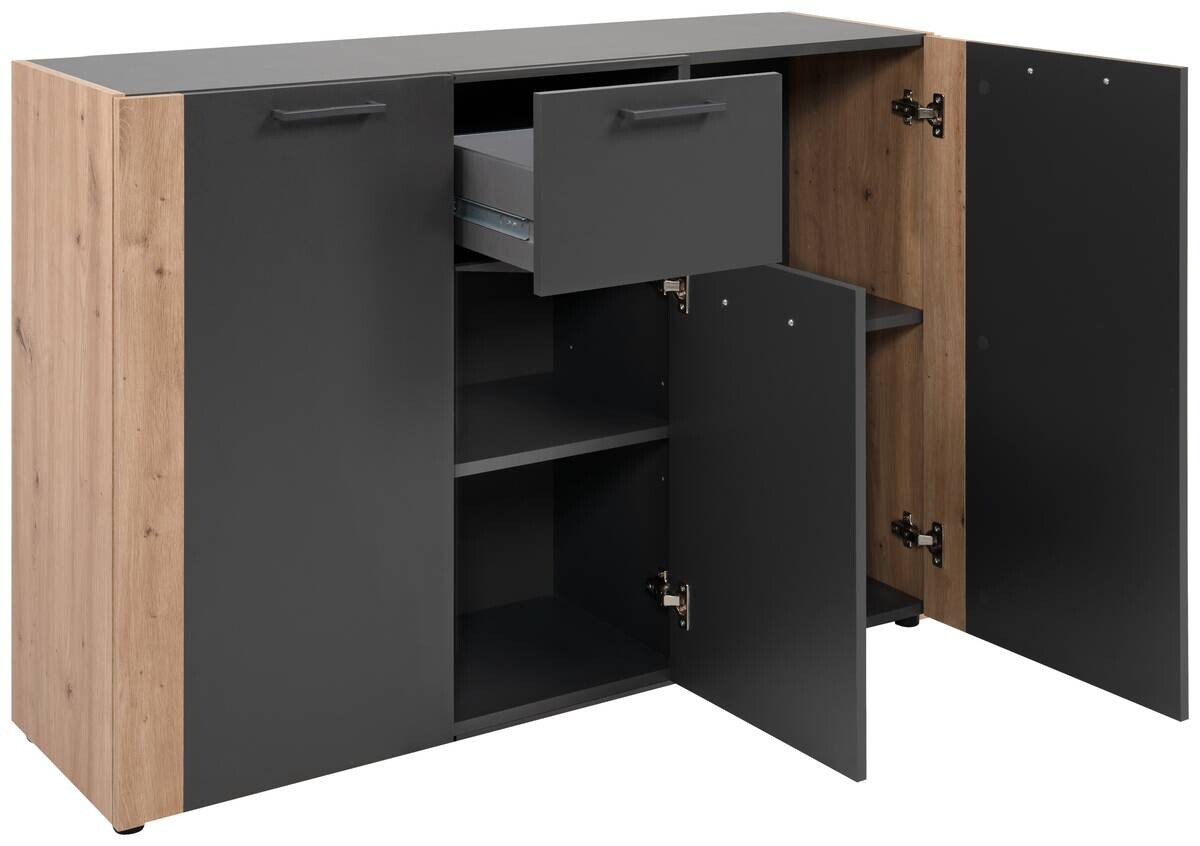 Kommode Cento anthrazit Eiche Artisan Oak Nachbildung B/H/T: ca. 126x83x35 cm