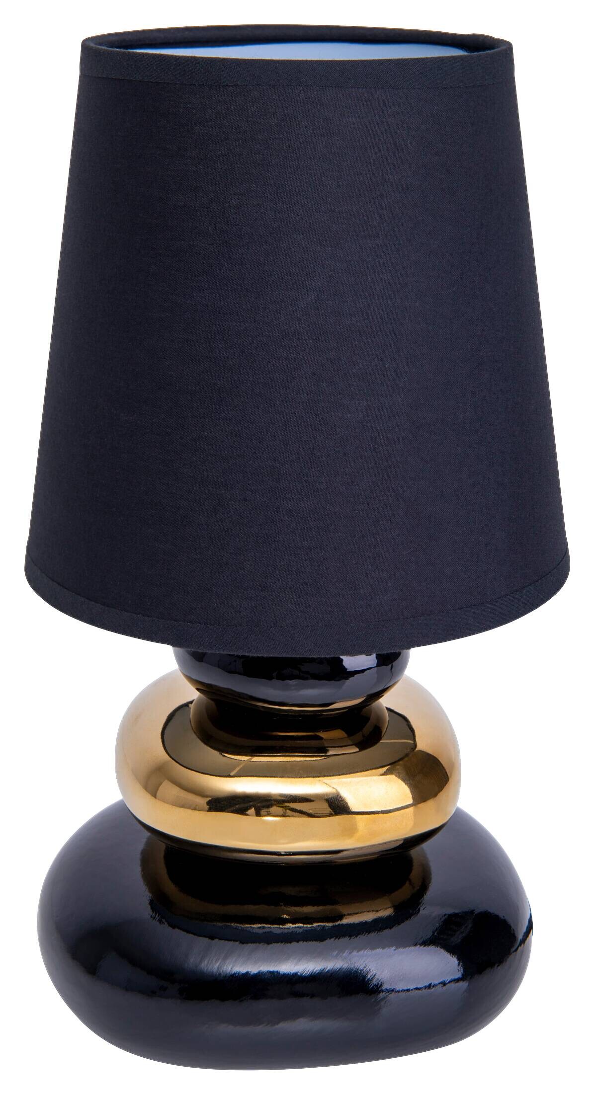 Näve Leuchten Tischleuchte STONEY NV3045358 schwarz gold Textil Keramik H/D: ca. 31x20 cm E14 1 Brennstellen