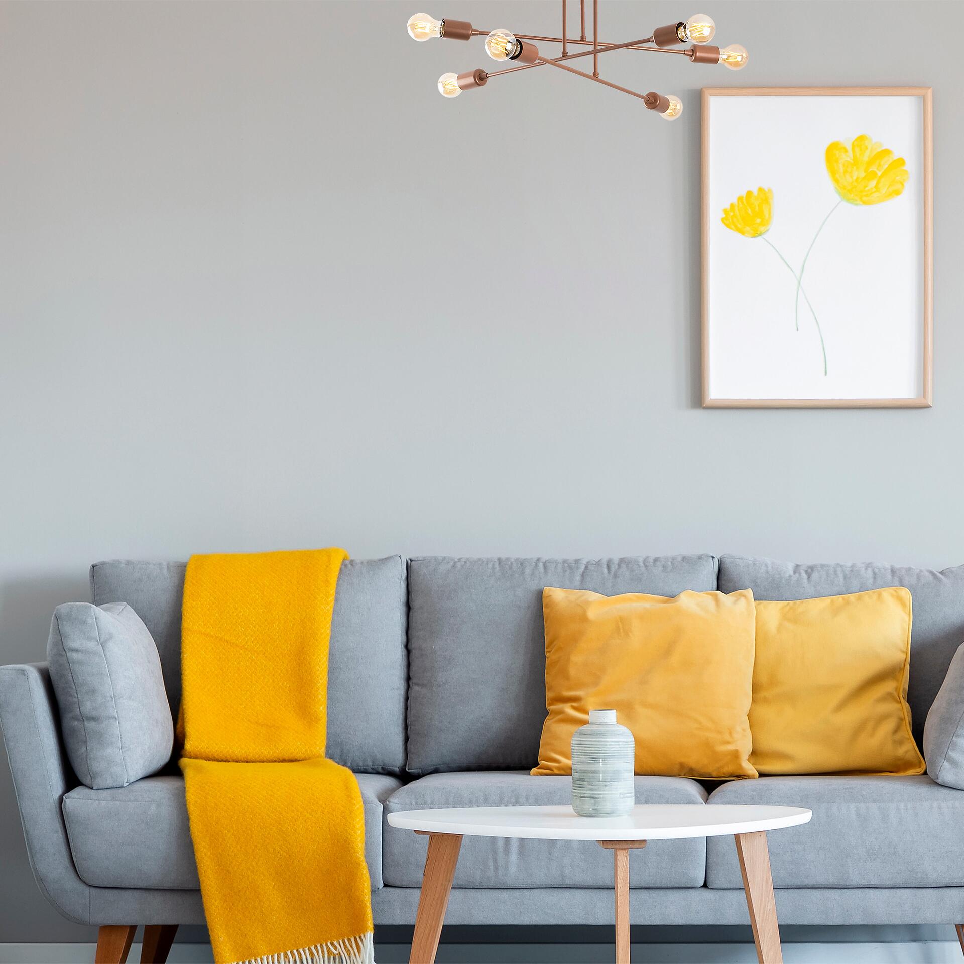 Opviq Deckenleuchte Fleur-1502 Kupfer B/H/T/L/D: ca. 66x27x66x66x66 cm E27 6 Brennstellen