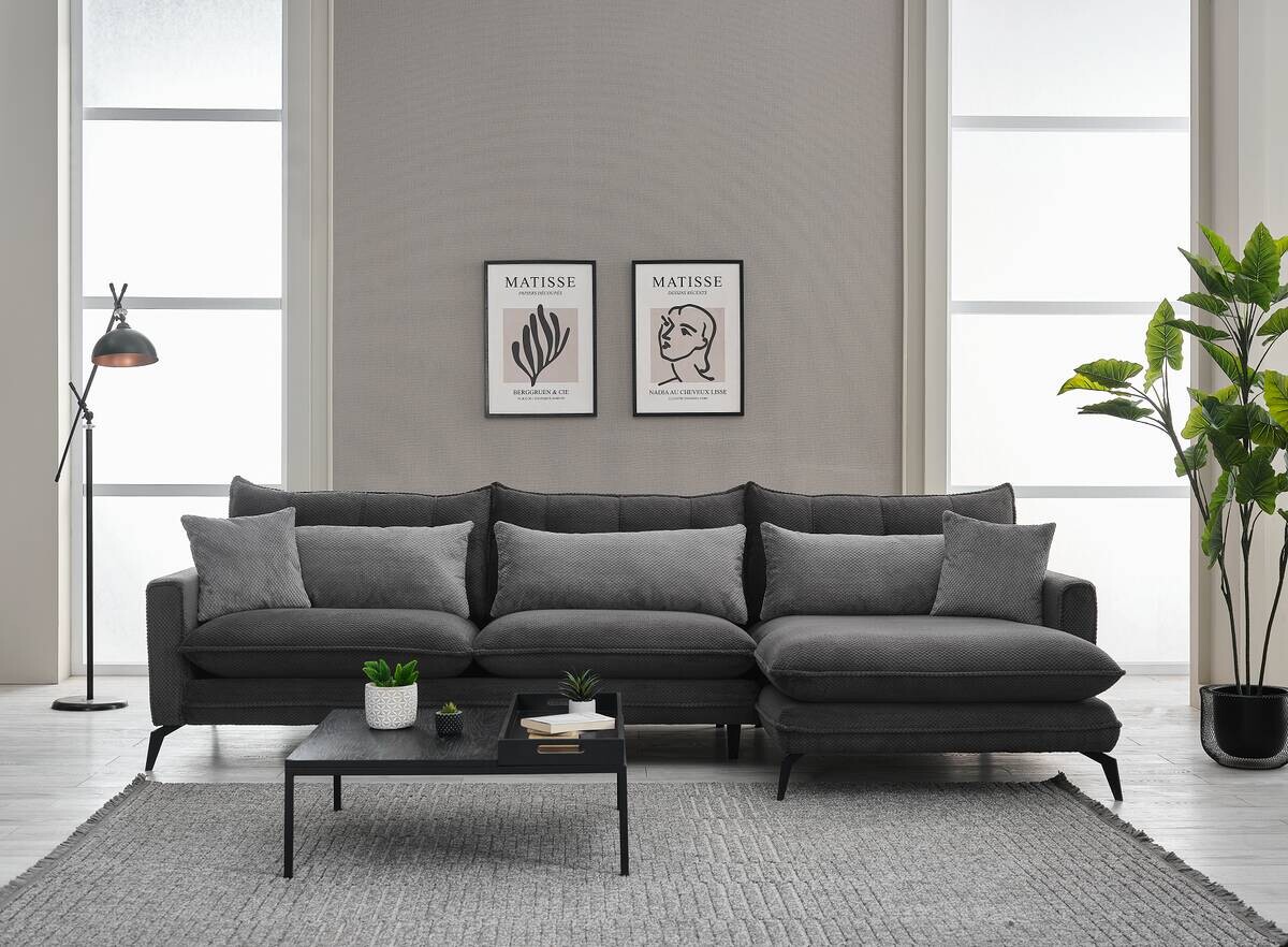 Ecksofa grau Webstoff B/H/T: ca. 288x88x168 cm