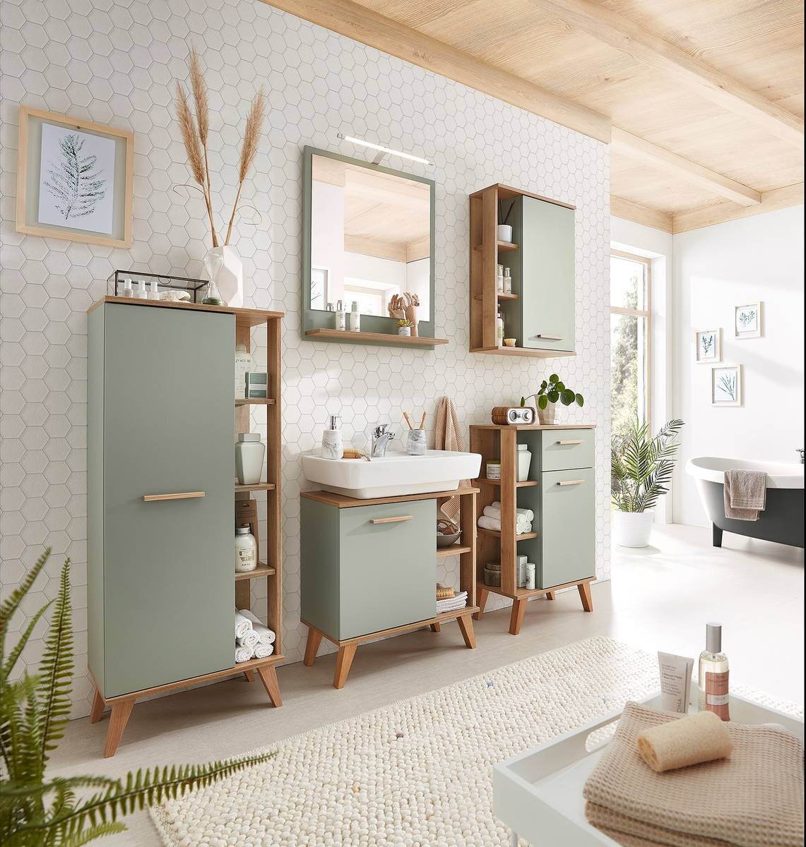 Badezimmer-Set Quickset 963 salbei Nachbildung Eiche Riviera Nachbildung B/H/T: ca. 161,5x200x33 cm