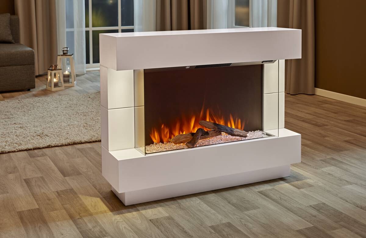 BHP Elektrischer-Kamin B992220 weiß Kunststoff Metall Glas B/H/T: ca. 100x78x27 cm