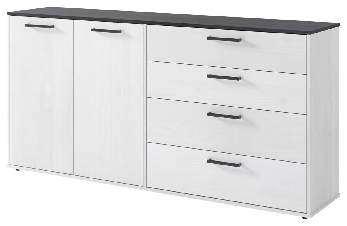 Sideboard Smart 1 Massivholz kiefer weiß schwarz B/H/T: ca. 180x89x40 cm