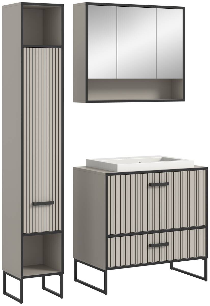 Badezimmer-Set BAGNO schwarz Kaschmirgrau Nachbildung B/H/T: ca. 125x192x48 cm