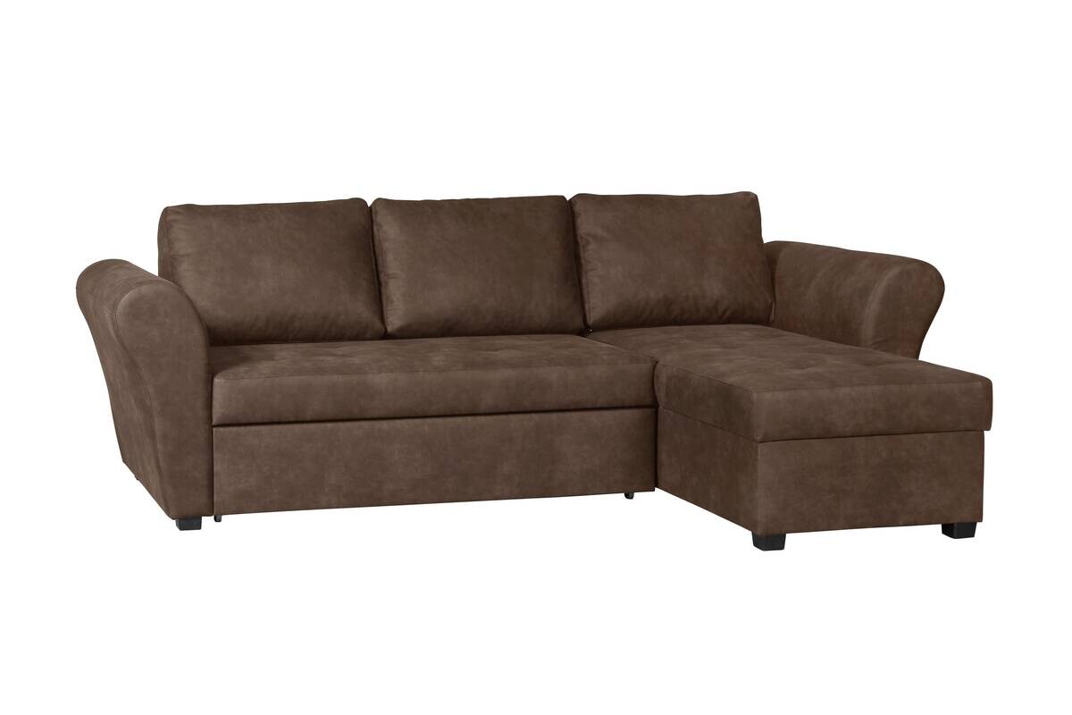 Ecksofa mit Bettfunktion und Bettkasten dunkelbraun Microfaser B/H/T: ca. 260x89x155 cm