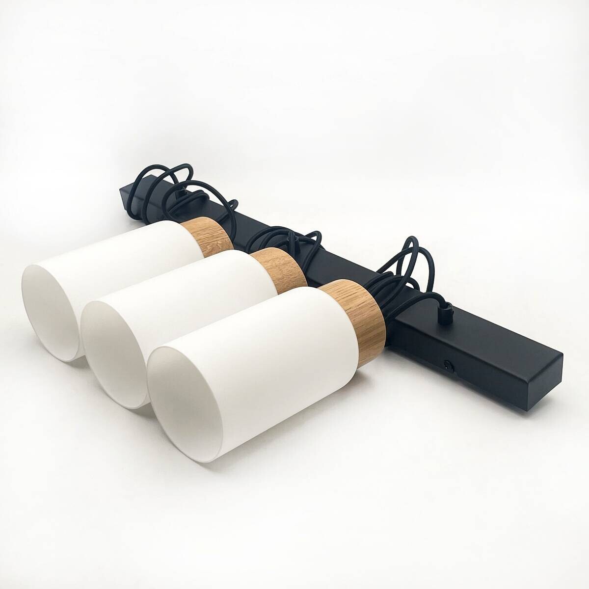 Lamkur Hängeleuchte Marcus schwarz Glas Stahl Holz B/H/L: ca. 65x20x20 cm E27 3 Brennstellen