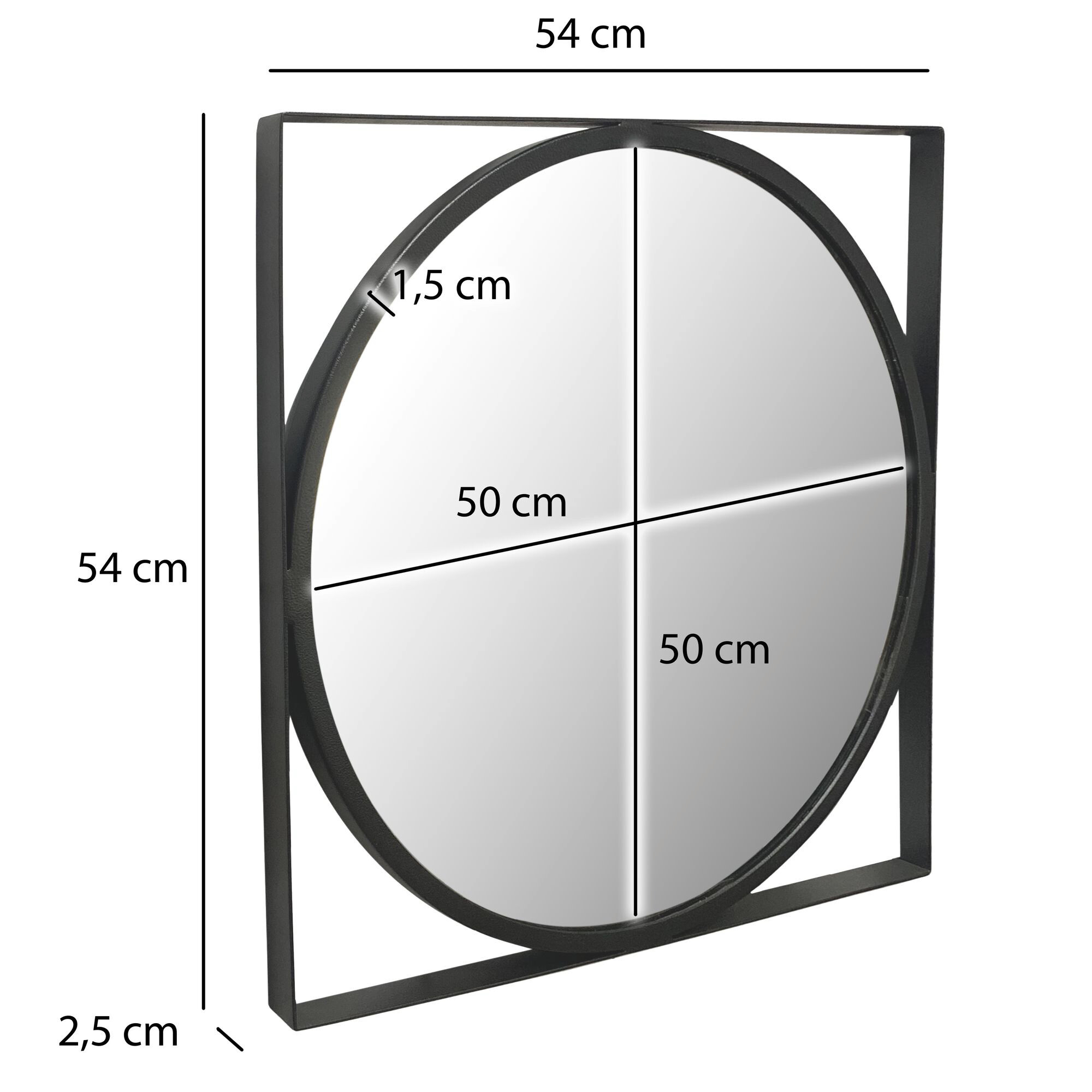 Wohnling Wandspiegel schwarz Metall T/D: ca. 2,5x54 cm