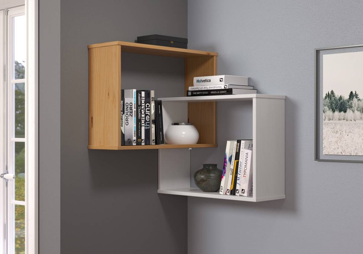 Wandregal Mestre weiß lackiert Optik honig lackiert Optik B/H/T: ca. 60x66x20 cm