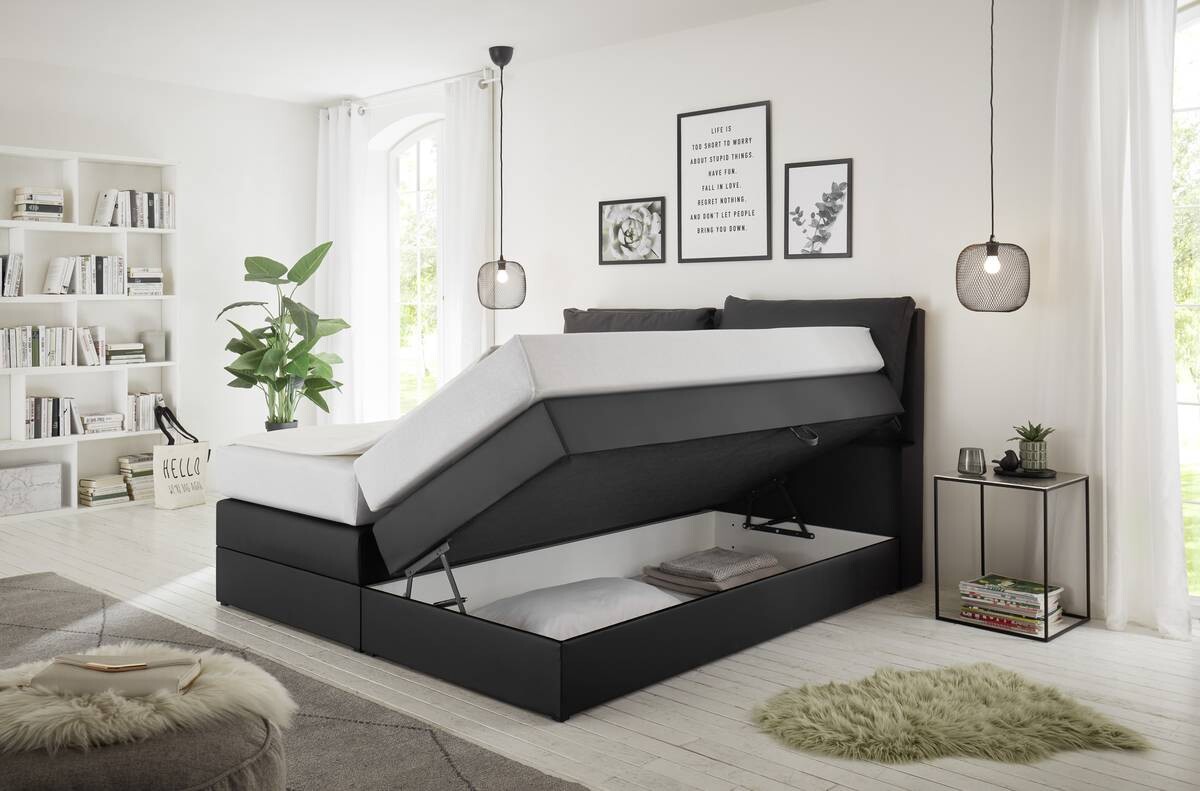Boxspringbett Lissy schwarz Kunstleder Liegefläche B/L: ca. 160x200 cm