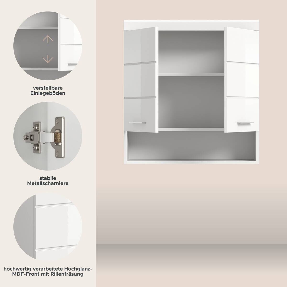 Badhängeschrank Scout weiß weiß Hochglanz B/H/T: ca. 74x79x24 cm