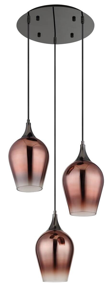 GLOBO Pendelleuchte Chrom schwarz rot Glas Metall H/D: ca. 120x45 cm E27 3 Brennstellen