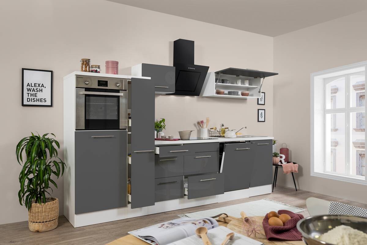 Respekta Küchenblock Amanda grau Hochglanz B/H/T: ca. 310x200x60 cm